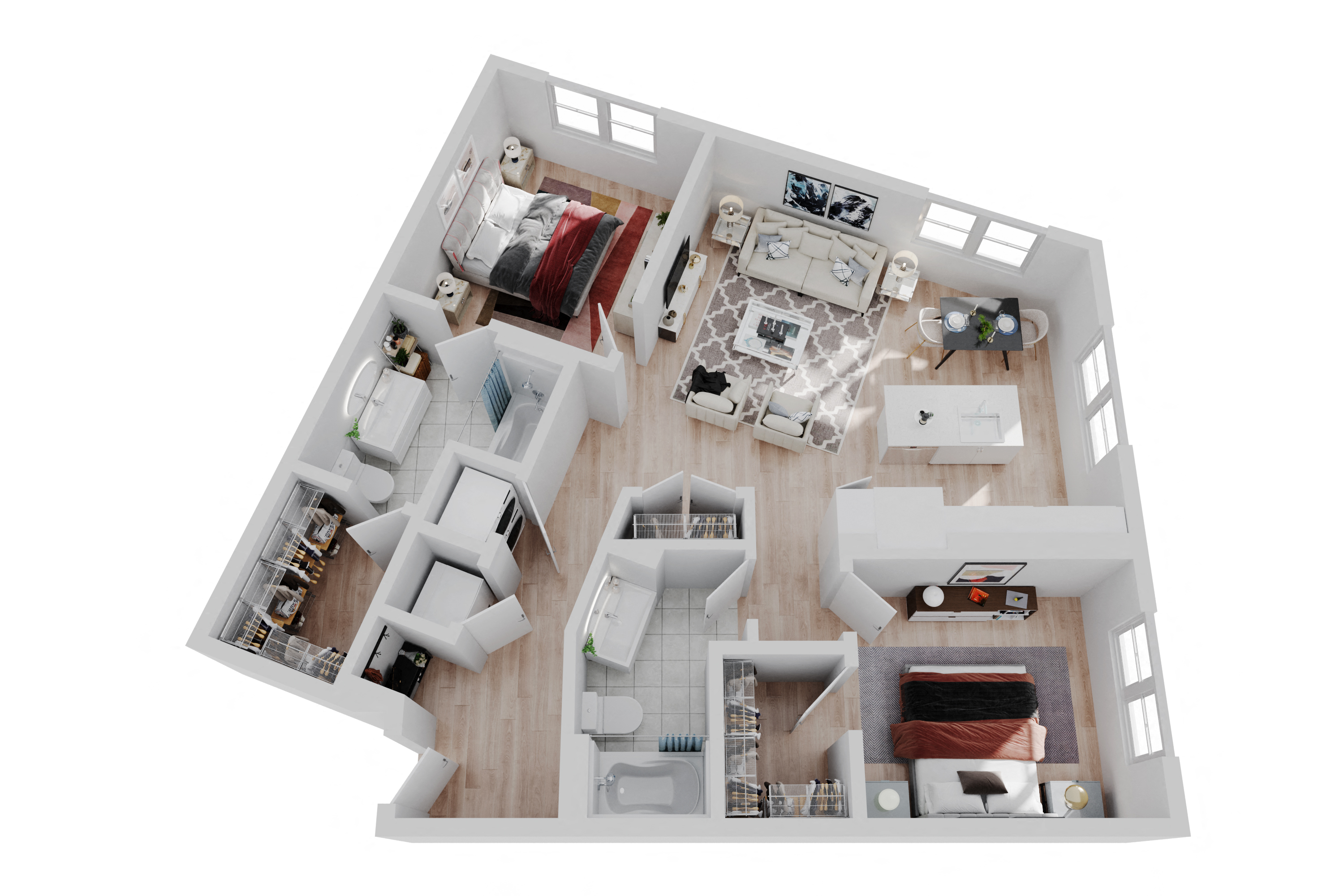 Floor plan for 2 beds, 2 baths, 1078 sqft